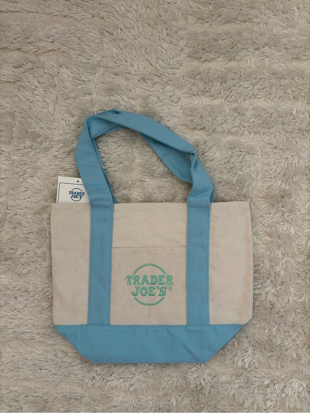 Trader Joe's Cream and Light Blue Canvas Tote